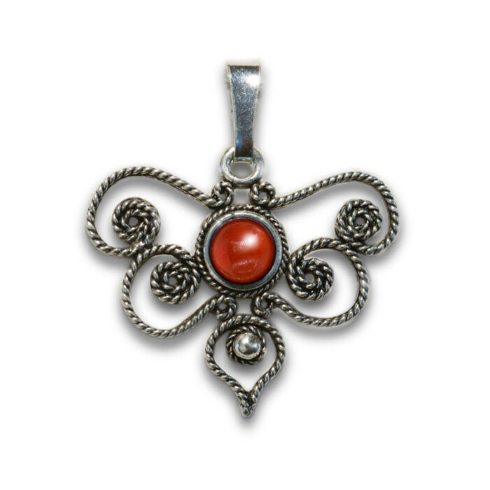 ciondolo-argento-mariposa-corallo-gioielli-sardi-filigrana